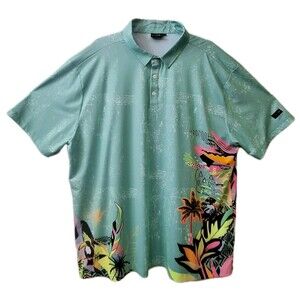 Sunday Swagger Polo Shirt Mens 3XL XXXL Green Tropical Toucan Bird Stretch Golf